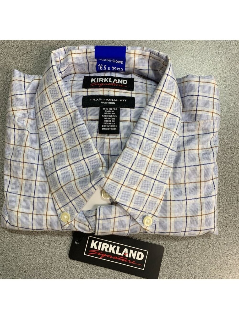 NWT Kirkland Signature Men's 16.5 Blue Traditional Fit Shirt Plaid